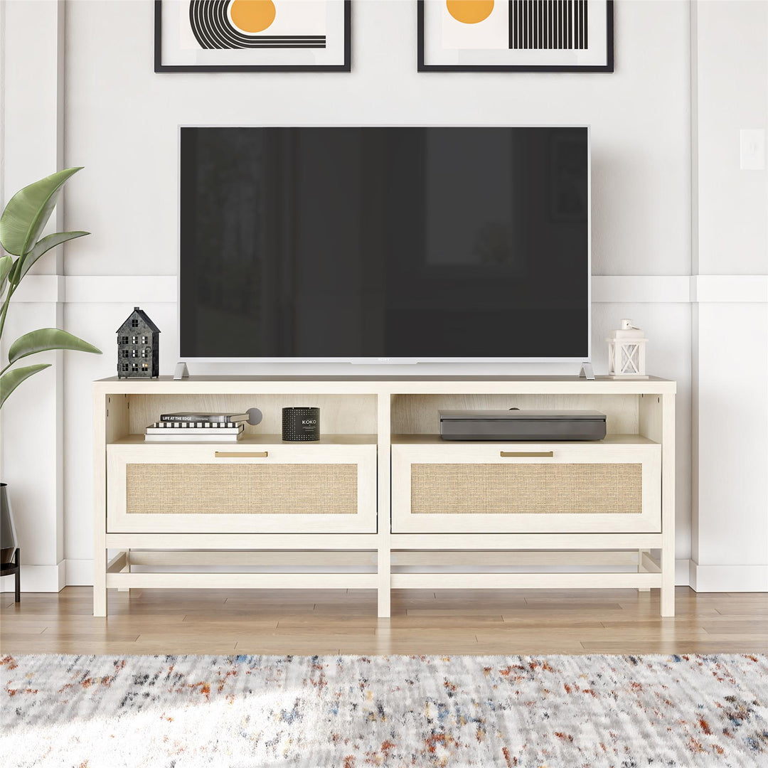 Rattan tv stand with 2 drawers - Ivory Oak
