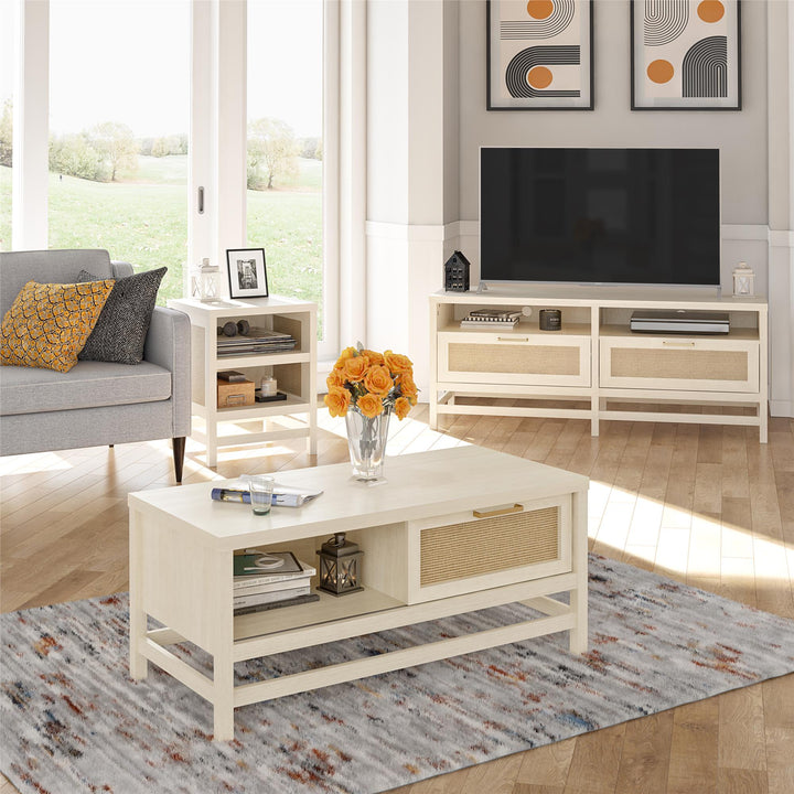 Rattan door tv stand - Ivory Oak