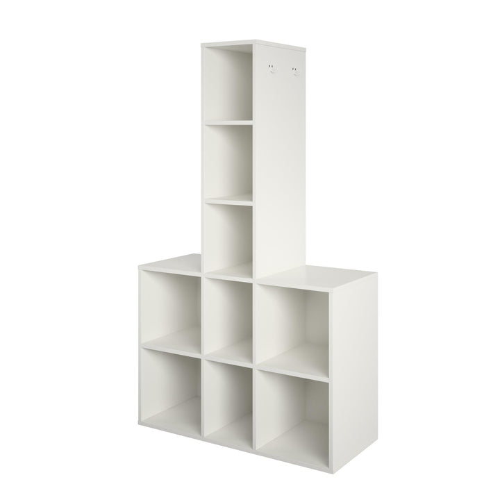 Coat Stand with 9 Cubby Storage and Hooks - White