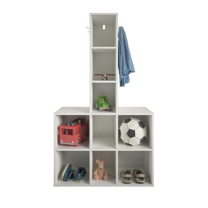 Coat Rack with 9 Cube Storage - White