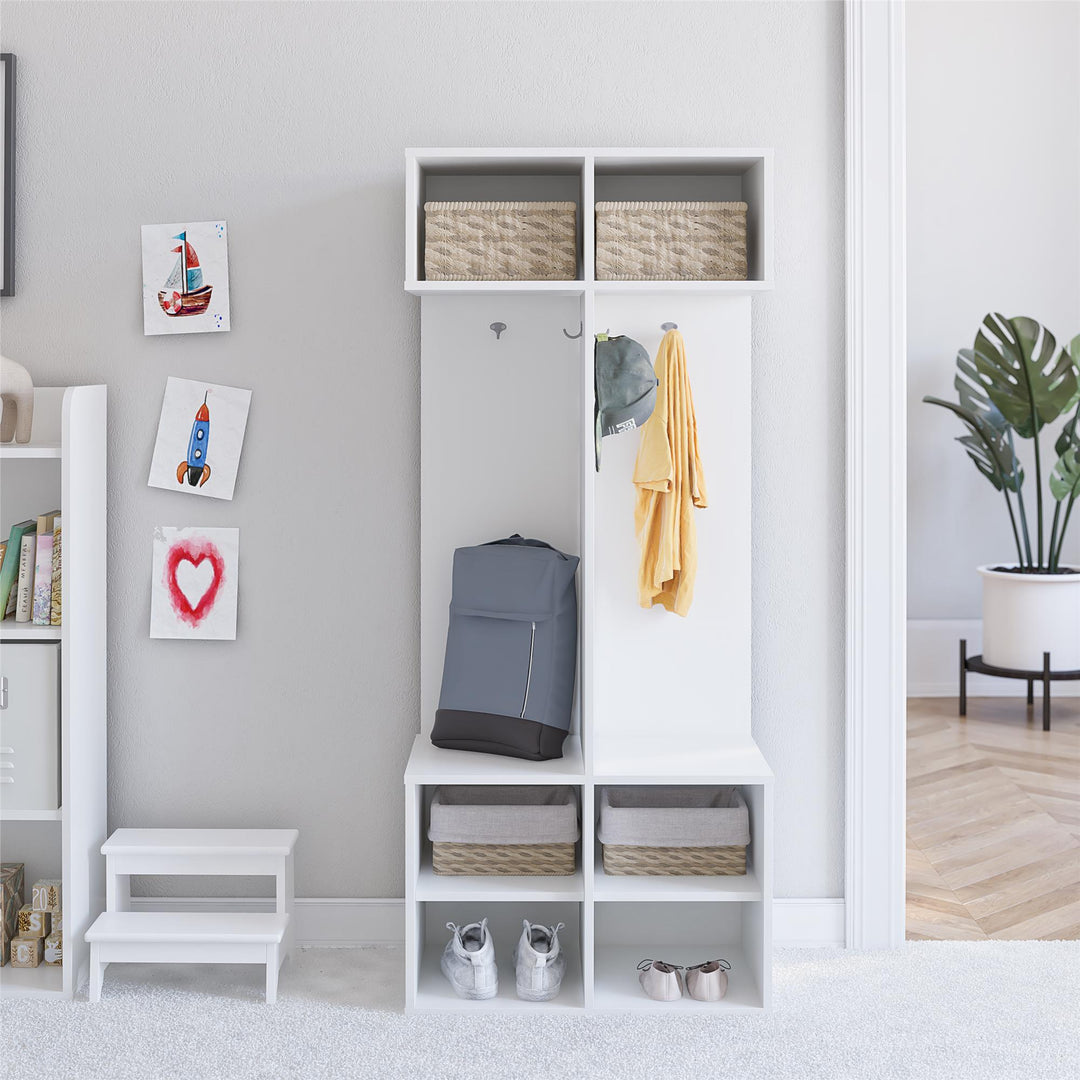 Entryway Coat Stand with 6 Cube Compartments - White
