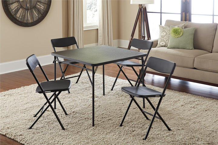 Resin Folding Chair with Steel Frame and Molded Seat and Back, Set of 4 - Black - 4-Pack