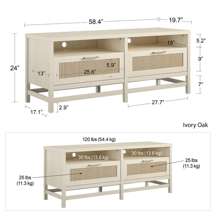 Rattan media cabinet - Ivory Oak
