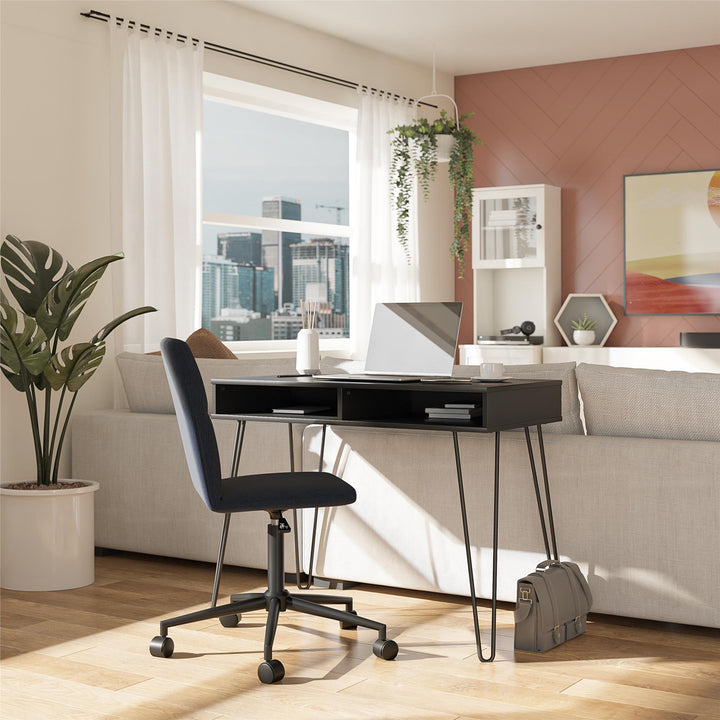Atwood computer desk with stylish hairpin legs -  Black