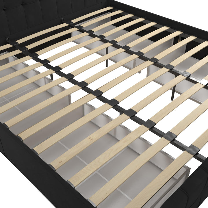 Elizabeth Upholstered Bed with Storage - Black - King