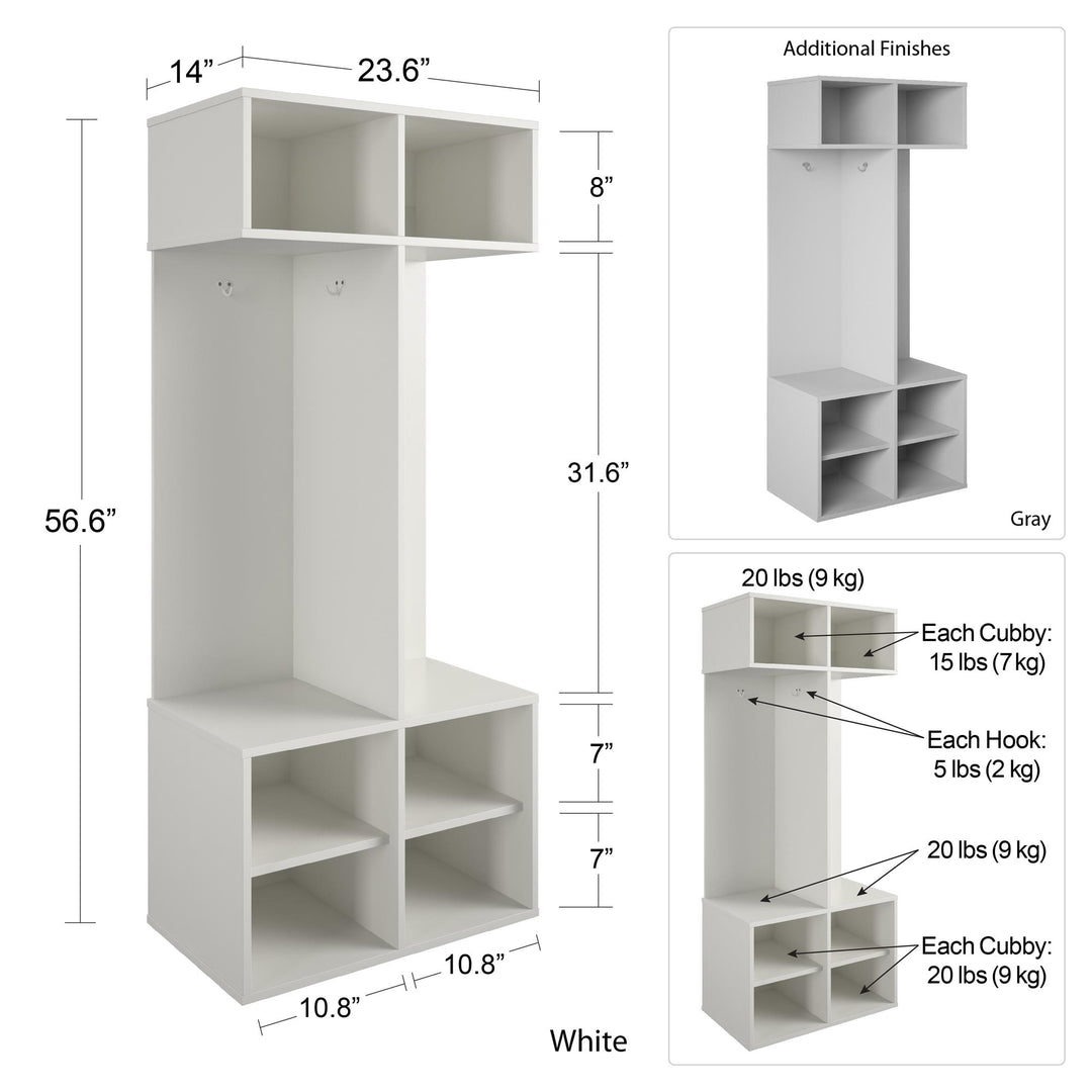 Metal Hook Coat Rack with Cube Shelves - White