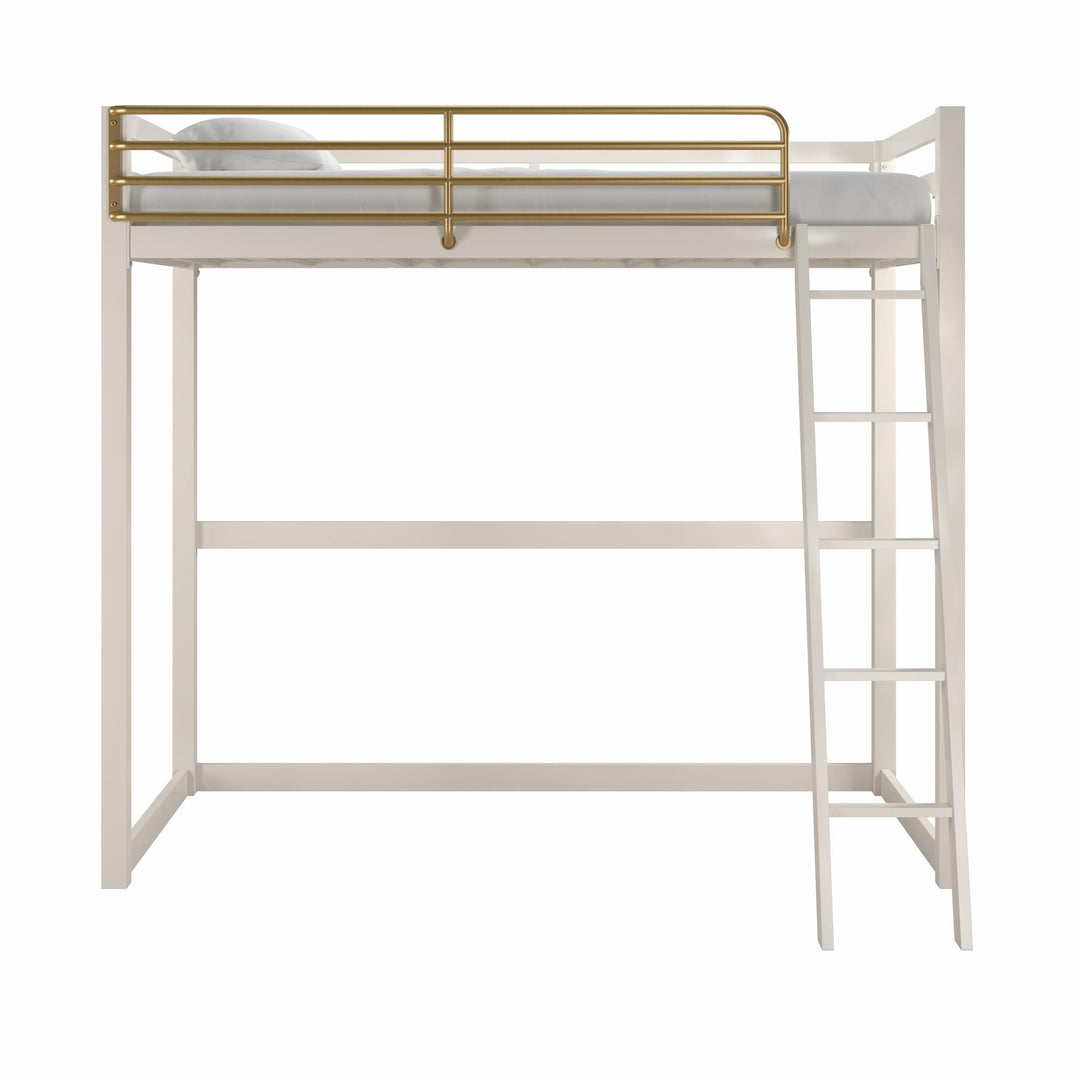 Monarch Hill Haven Metal Loft Bed with Angled Ladder  -  White  -  Twin