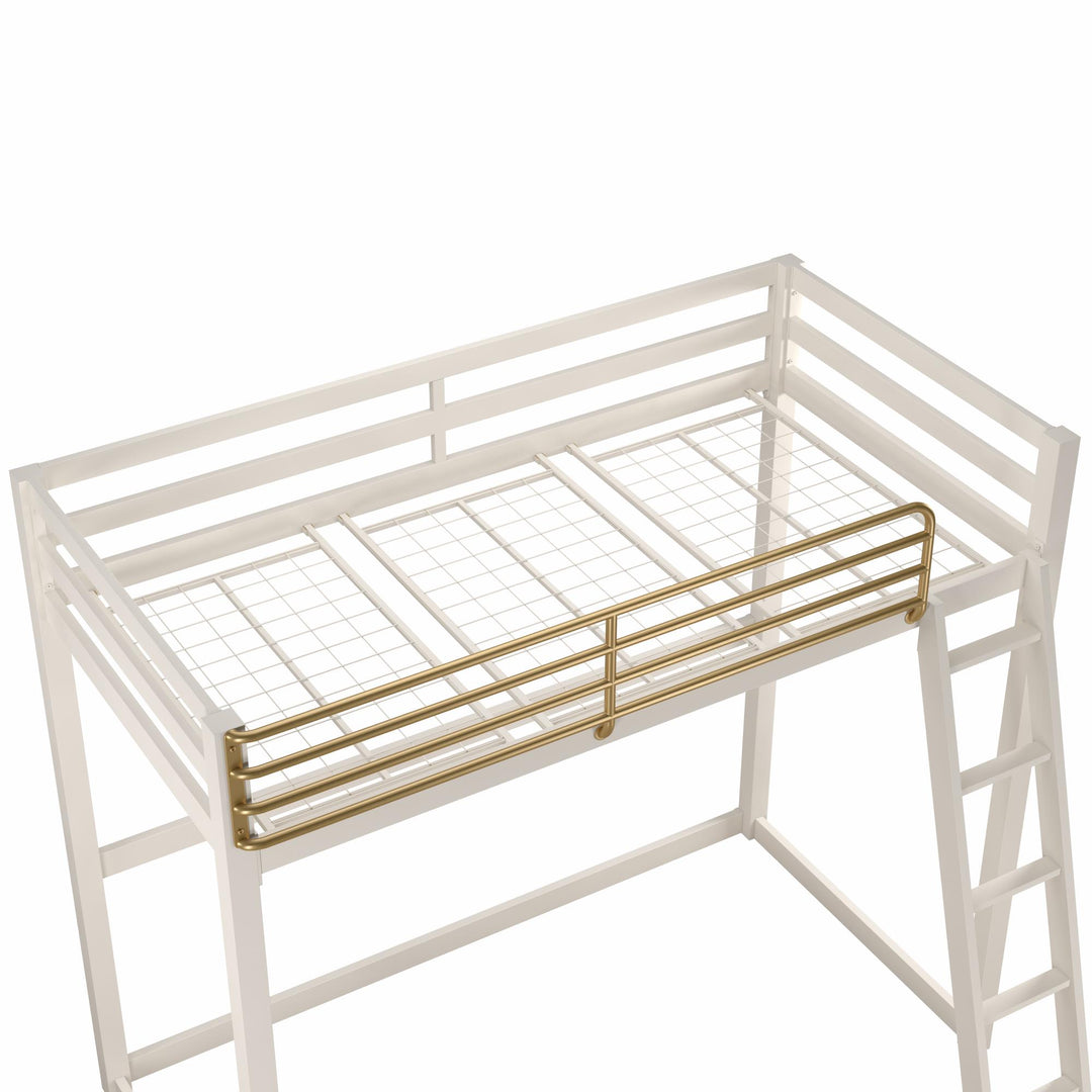 Metal Loft Bed with Sturdy Angled Ladder -  White  -  Twin