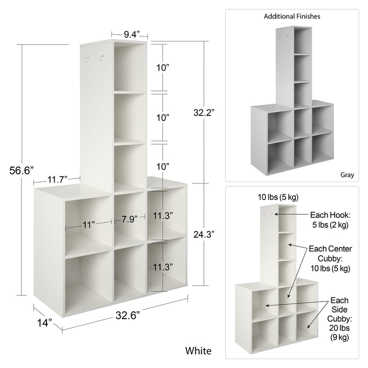 Cube Storage Coat Rack with Metal Hooks - White