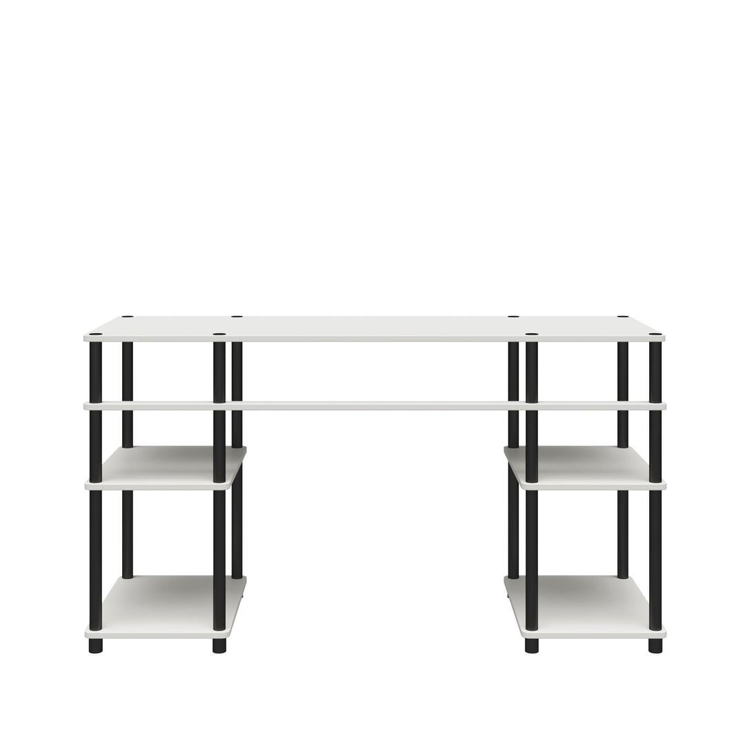 Condor Toolless Double Pedestal Computer Desk with Shelves  -  White