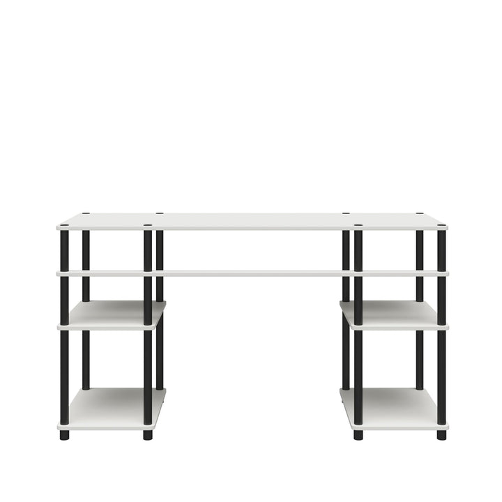 Condor Toolless Double Pedestal Computer Desk with Shelves  -  White