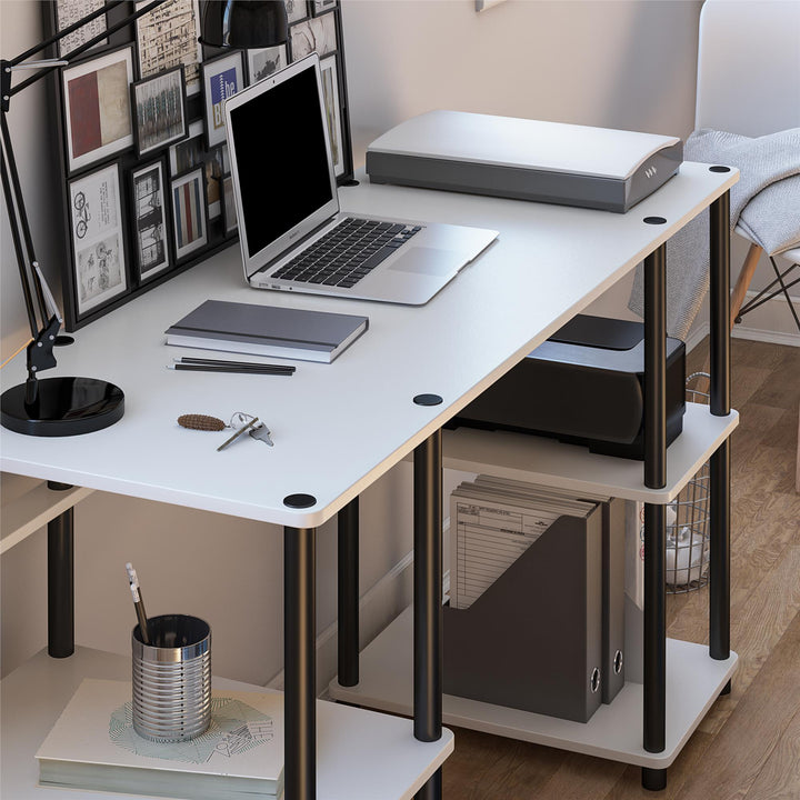 Double pedestal desk with shelves -  White
