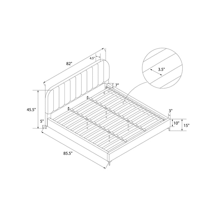 Callie Velvet Upholstered Bed with Wood Frame and Slats - Light Gray - King