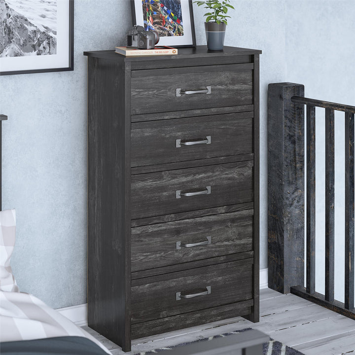 Modern dresser with pewter grips -  Black Oak