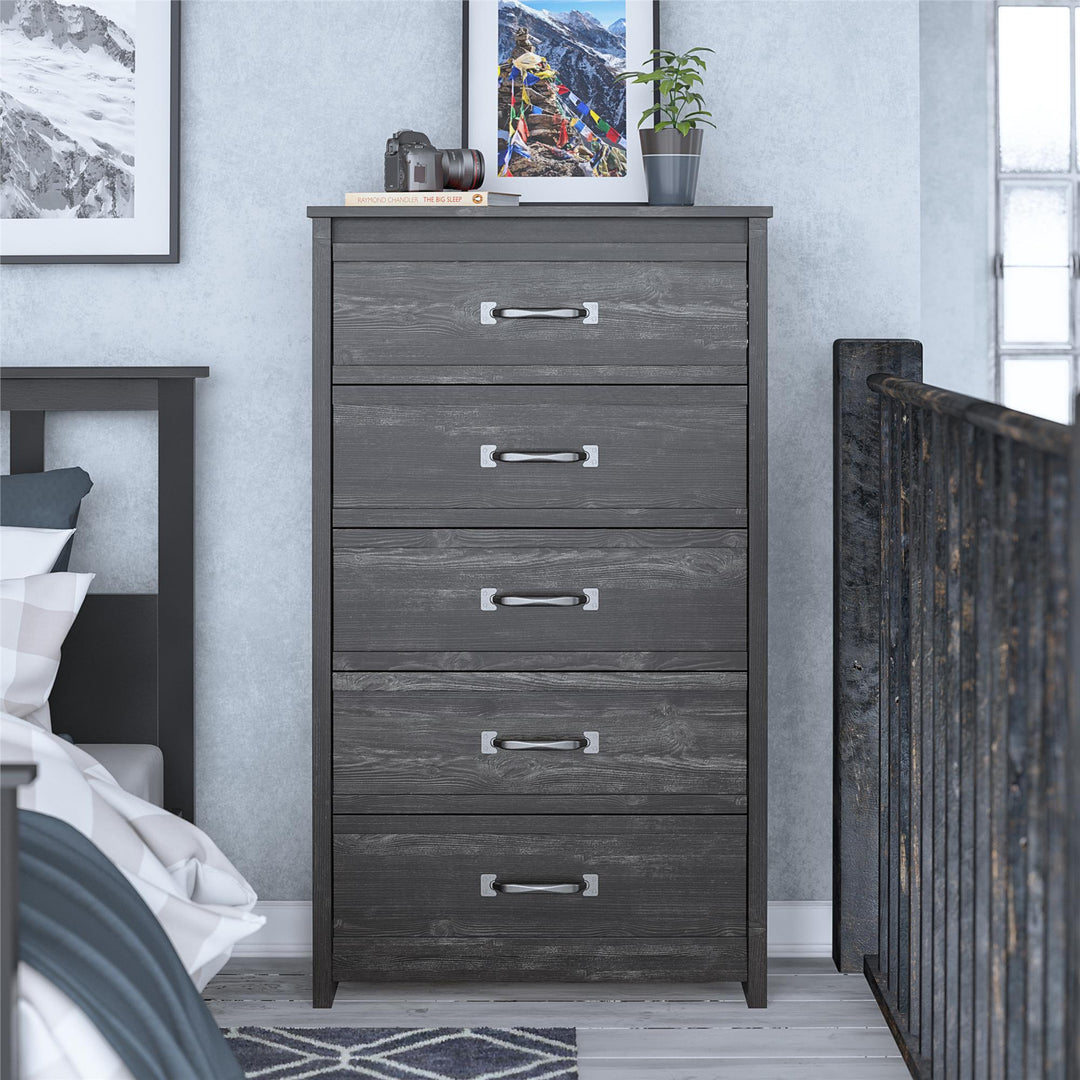 Draven 5 drawer rustic dresser -  Black Oak