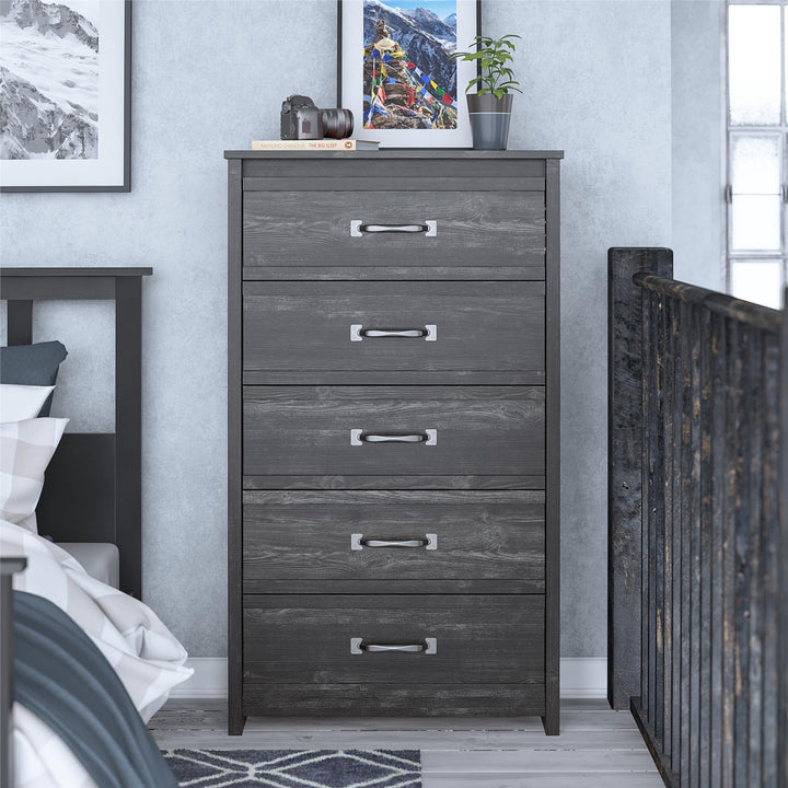 Draven 5 drawer rustic dresser -  Black Oak