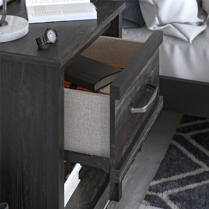 Draven nightstand pewter accents -  Black Oak
