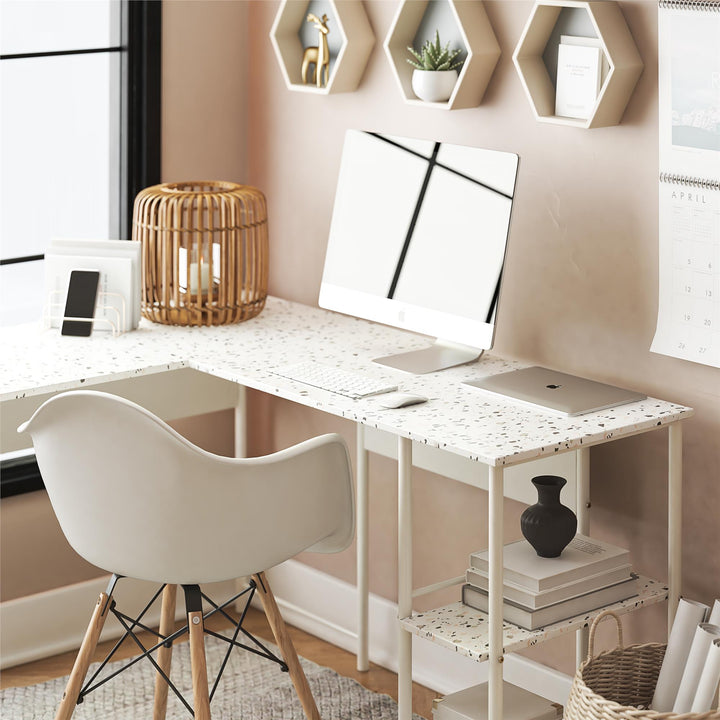 L desk with workspace storage -  Terrazzo