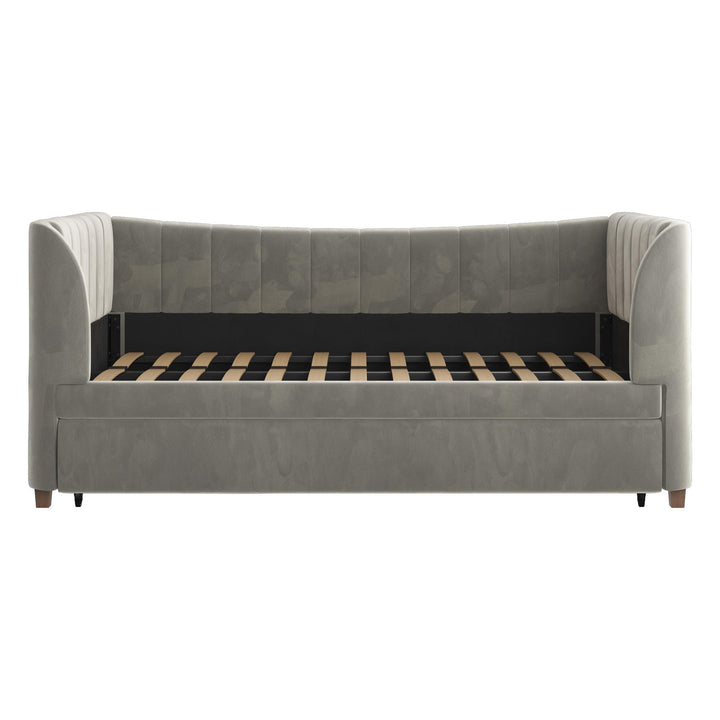 Valentina Upholstered Daybed with Trundle and Vertical Stitching  -  Gray  -  Twin
