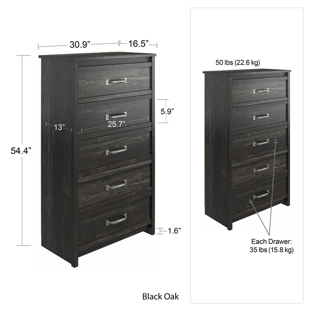 Rustic 5 drawer storage Draven -  Black Oak
