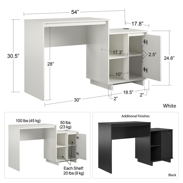 Ravelston charging work desk -  White