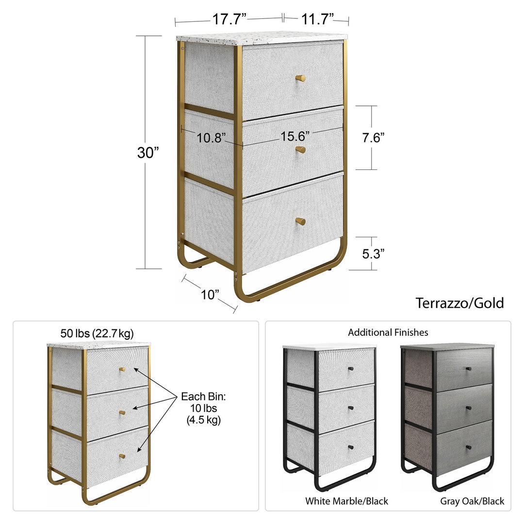 Korbin 3-Drawer Fabric Bin Storage Organizer with Metal Frame