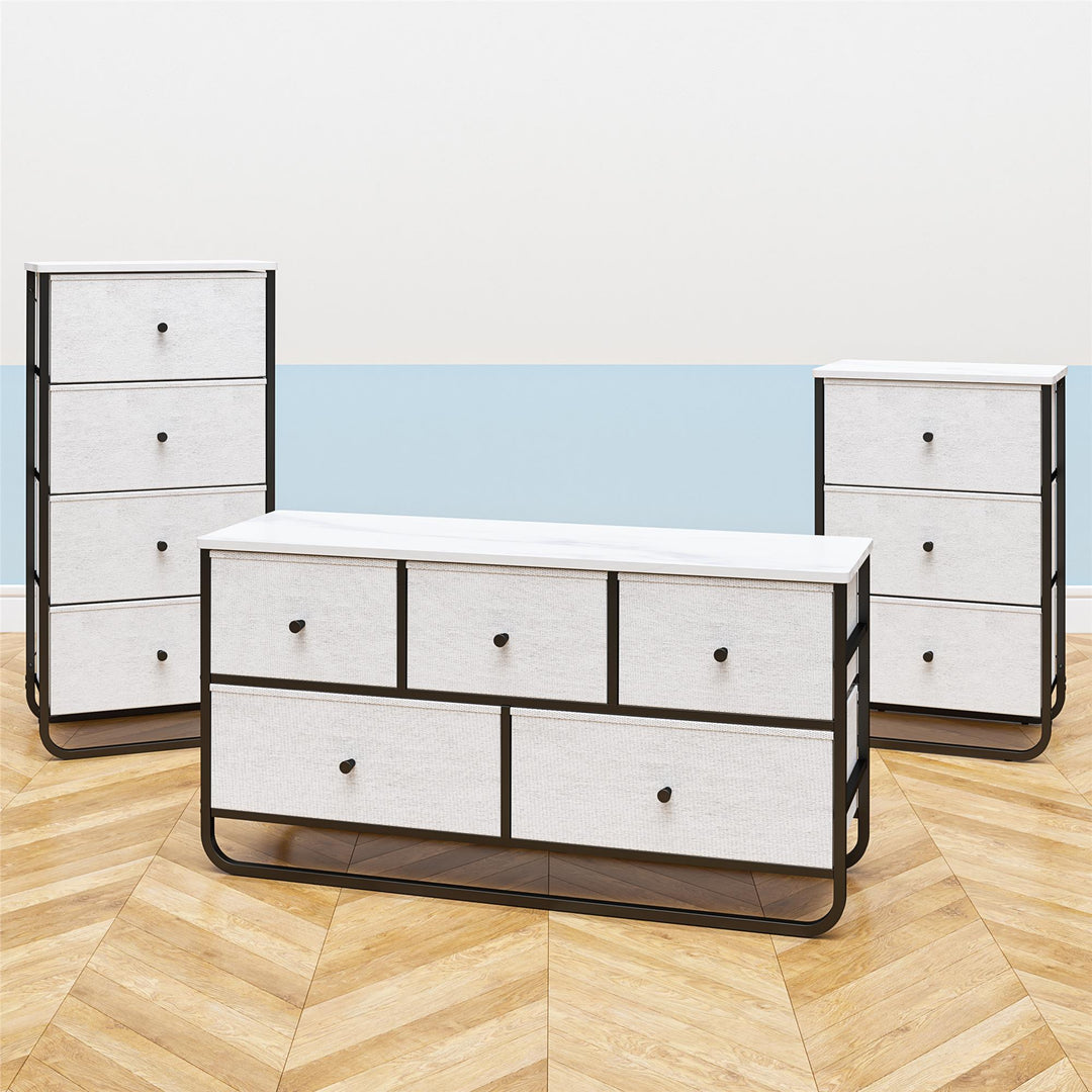 Fabric bin drawer unit - White marble