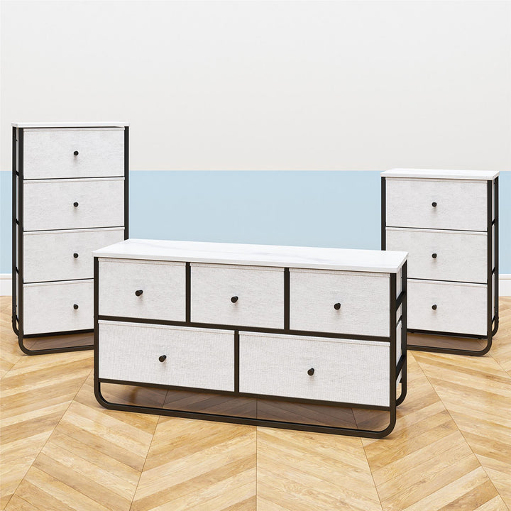 Fabric bin drawer unit - White marble
