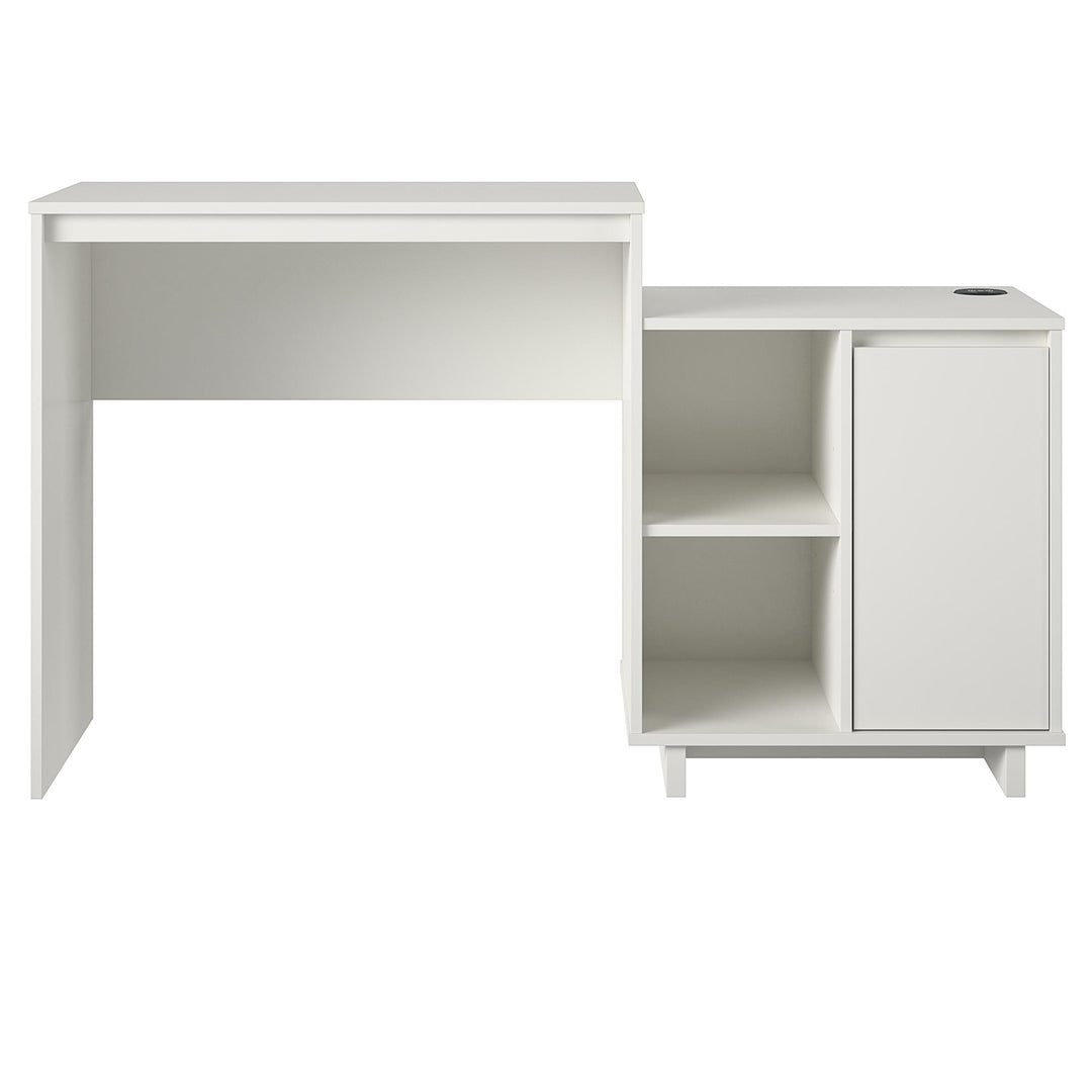 Ravelston Computer Desk and Cabinet Combo with Wireless Charging Port  -  White