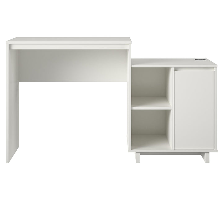 Ravelston Computer Desk and Cabinet Combo with Wireless Charging Port  -  White
