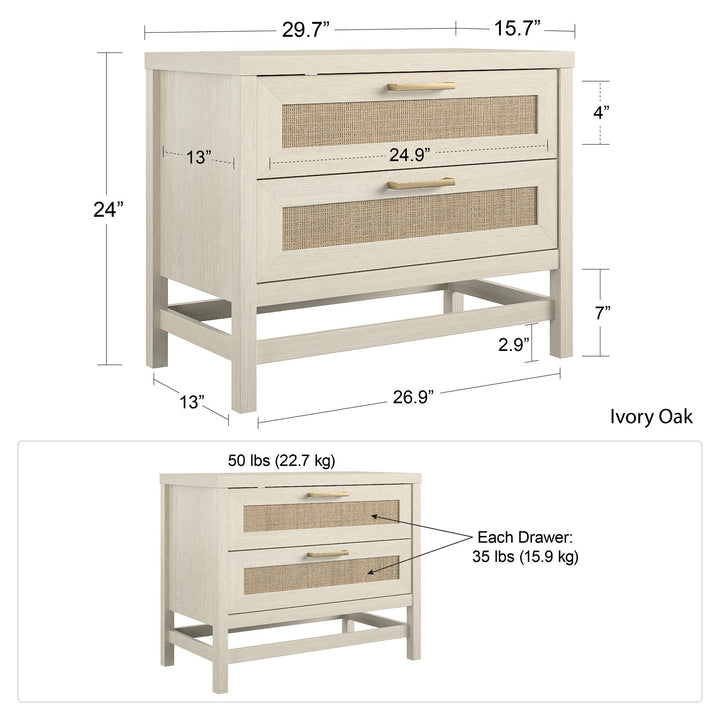 Lennon 2 Drawer Wide Nightstand with Faux Rattan - Ivory Oak