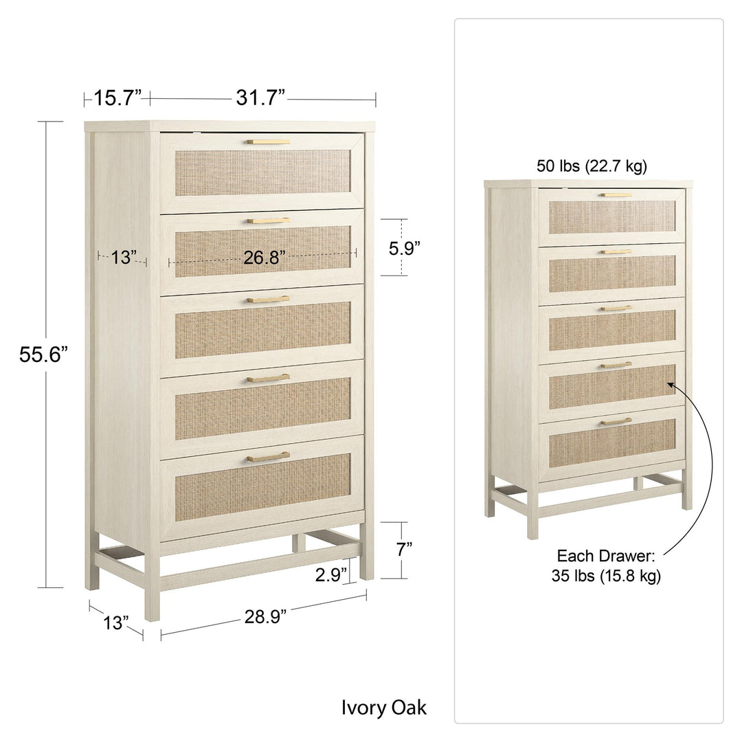 Modern rattan drawer dresser - Ivory Oak