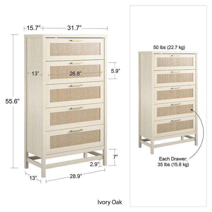 Modern rattan drawer dresser - Ivory Oak