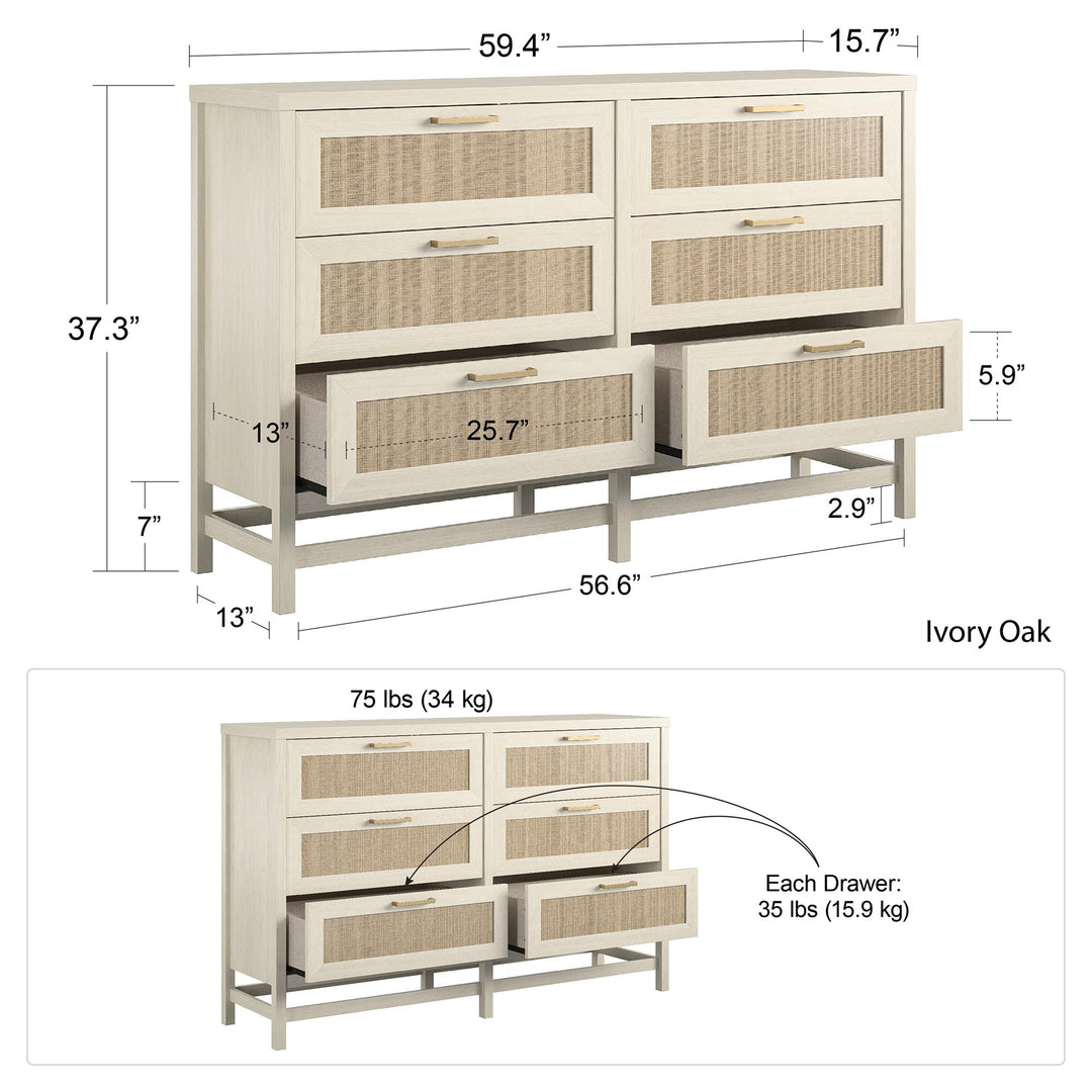 dresser with rattan drawers - Ivory Oak