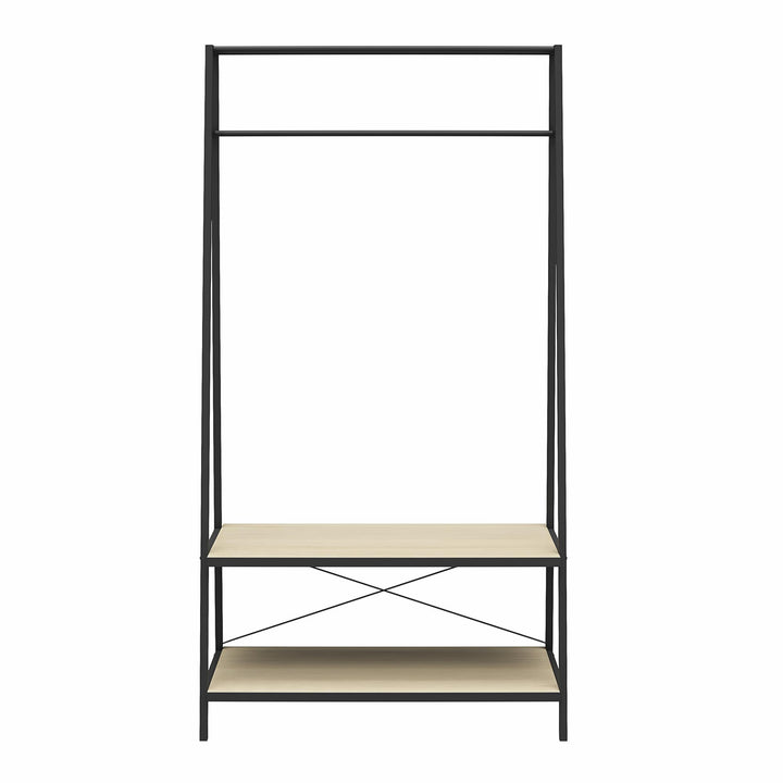 Drexel Closet Storage Rack with 2 Open Shelves and Large Hanging Rod  -  Pale Oak