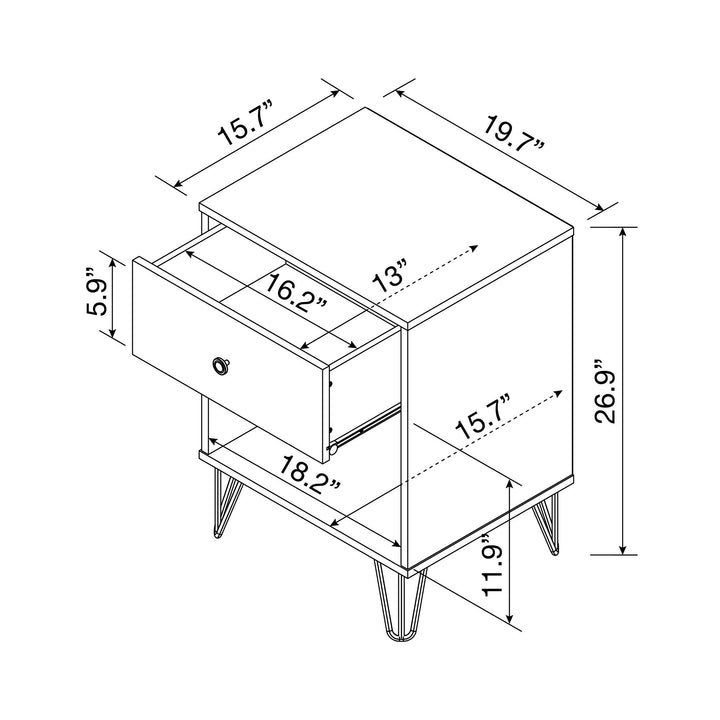 Modern Owen Style Bedroom Nightstand -  Black