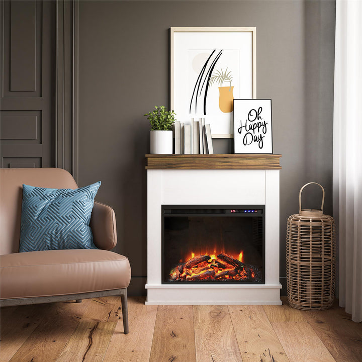 Durable Rustic Electric Fireplace with Mantel -  Ivory Oak