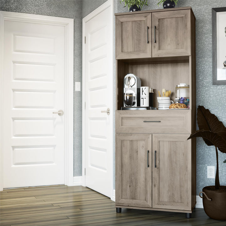 4-door coffee bar cabinet - Gray Oak