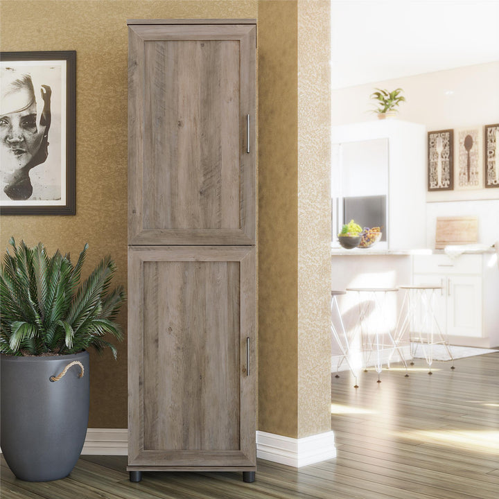 Tindall Modern Farmhouse 2 Door Kitchen Pantry Cabinet - Gray Oak
