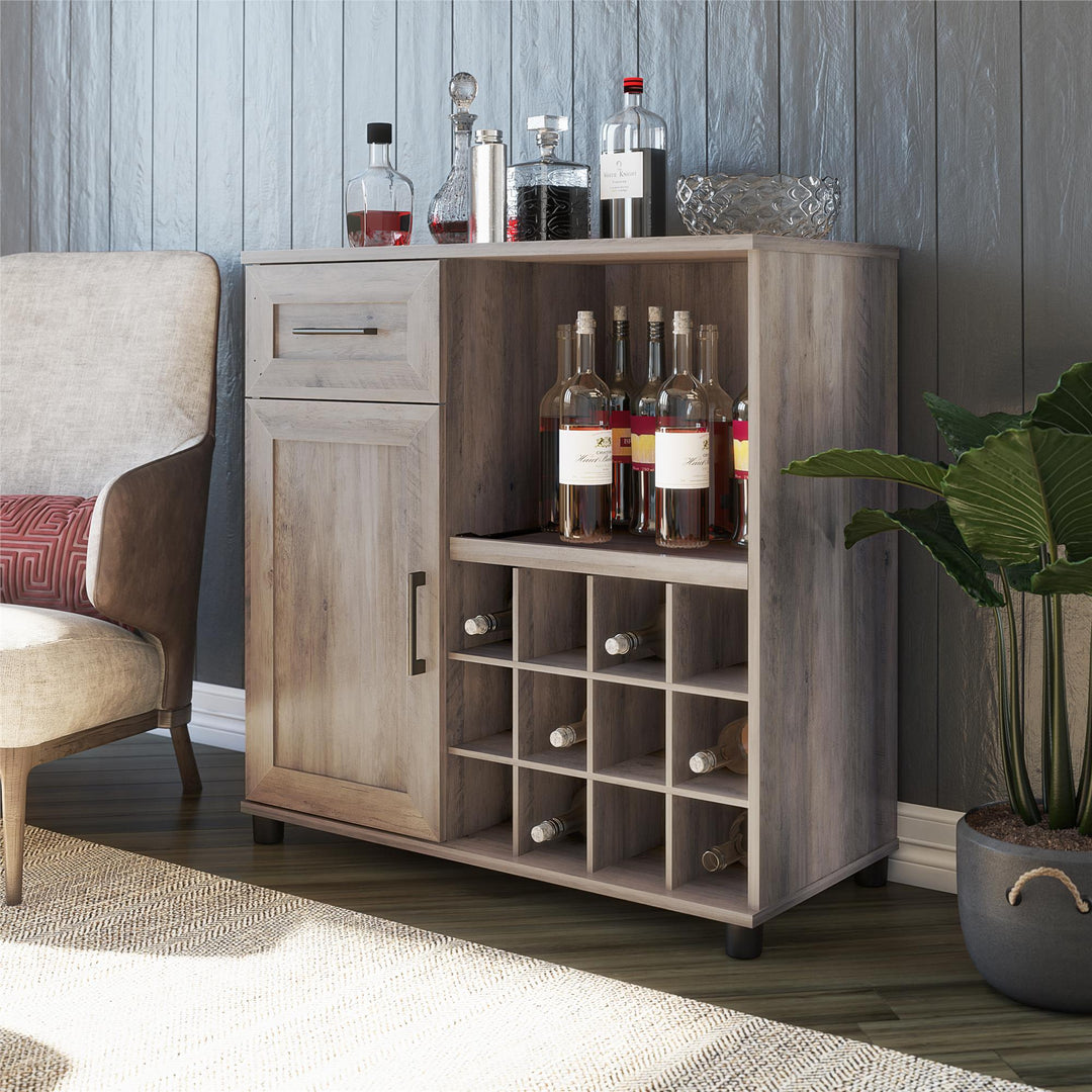 bar cabinet with pull out shelf - Gray Oak