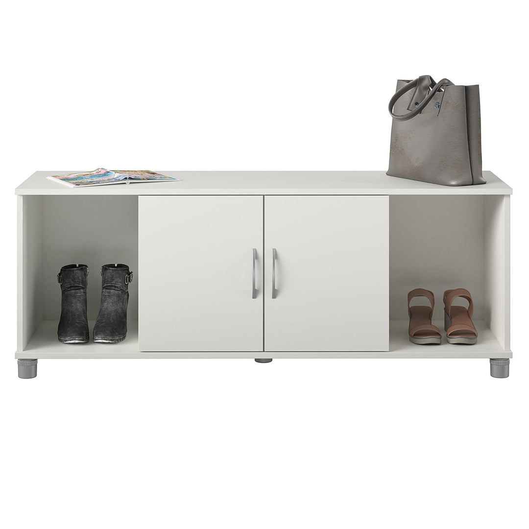 Basin Shoe Storage Bench with Seating Area and Adjustable Feet  -  White