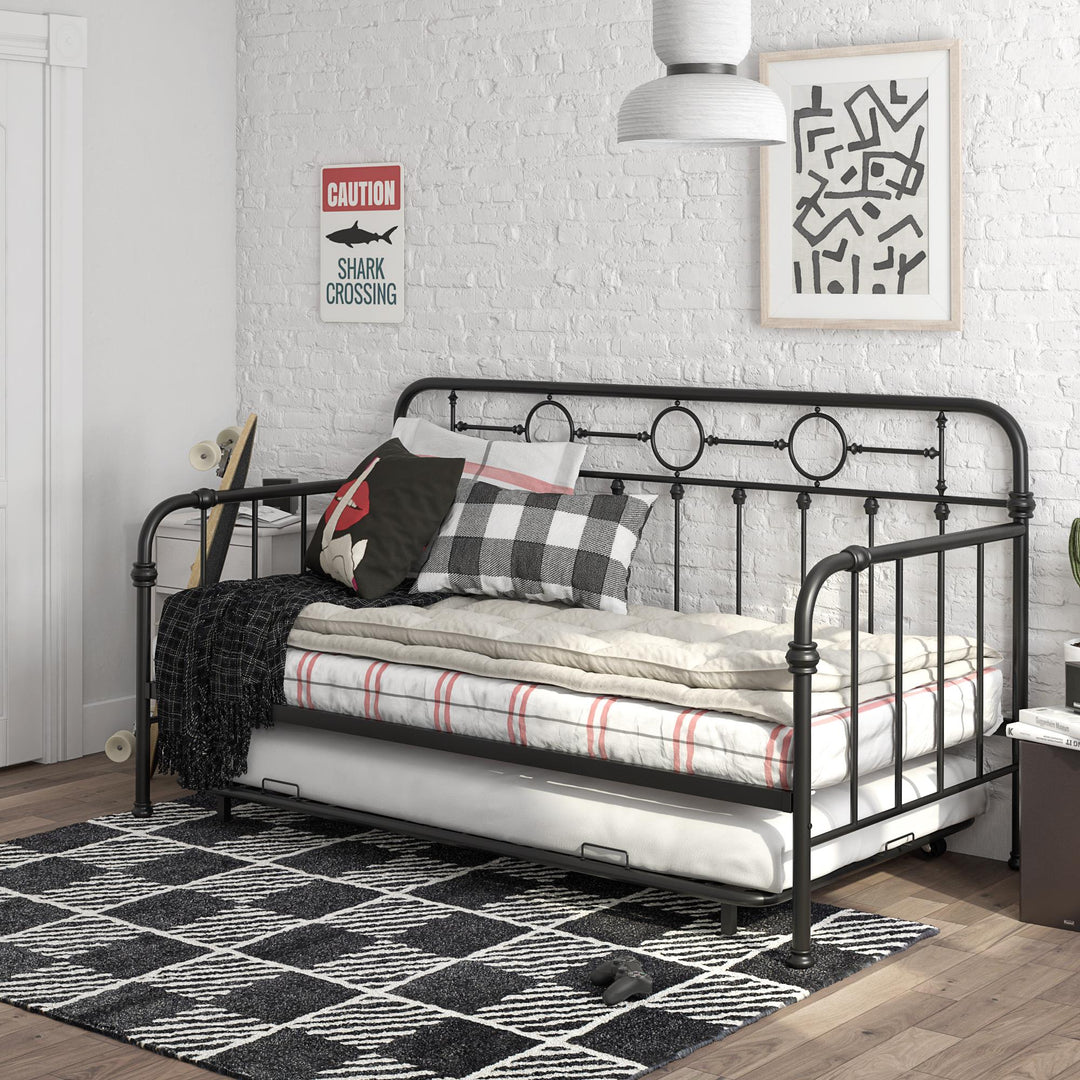 Willow Vintage Industrial Metal Daybed and Trundle Set - Black - Twin