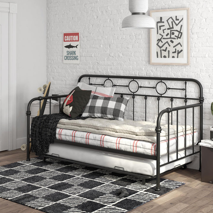 Willow Vintage Industrial Metal Daybed and Trundle Set - Black - Twin
