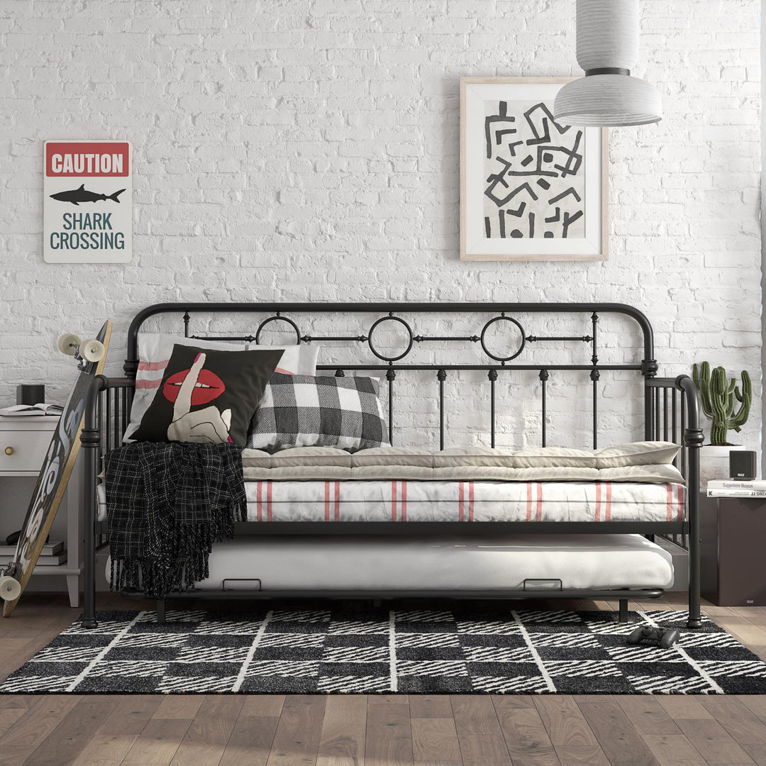 Willow Vintage Industrial Metal Daybed and Trundle Set - Black - Twin