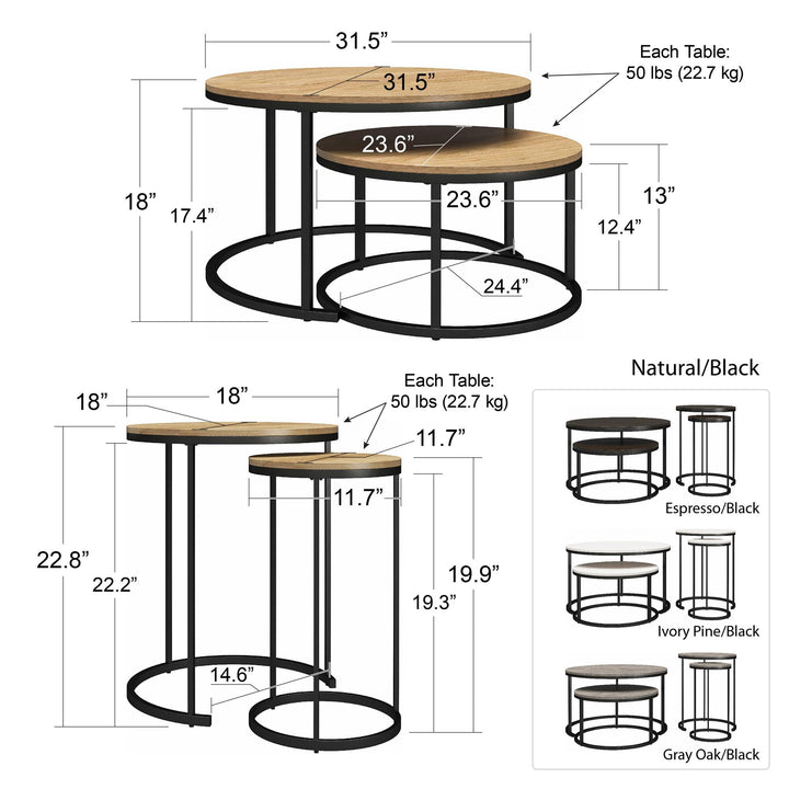 Nesting Coffee Table and End Table Set -  Espresso