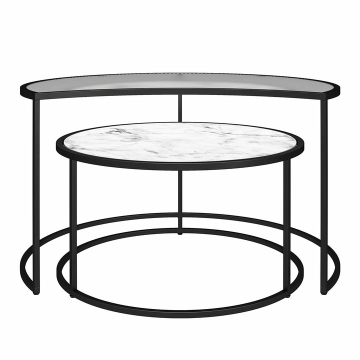 Moon Phases Nesting Coffee Tables, White Marble/Glass  -  White marble