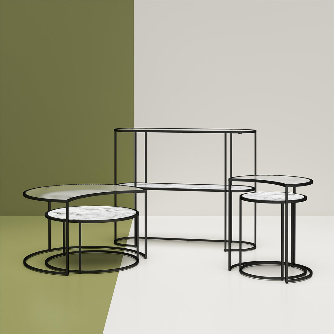 Glass nesting tables with moon design -  White marble
