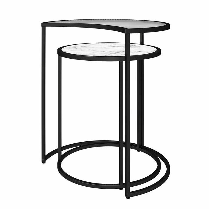 Moon Phases Nesting End Tables with Marble/Glass - White marble