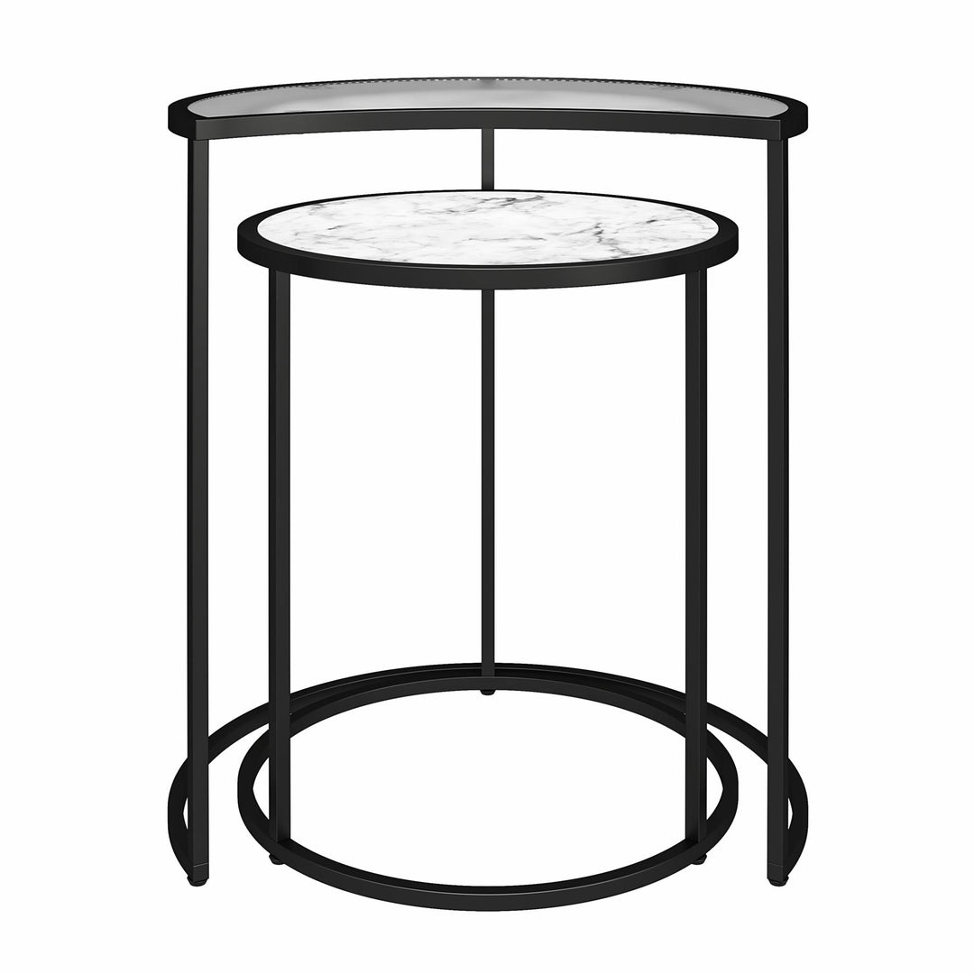 Moon Phases Nesting End Tables, White Marble/Glass  -  White marble