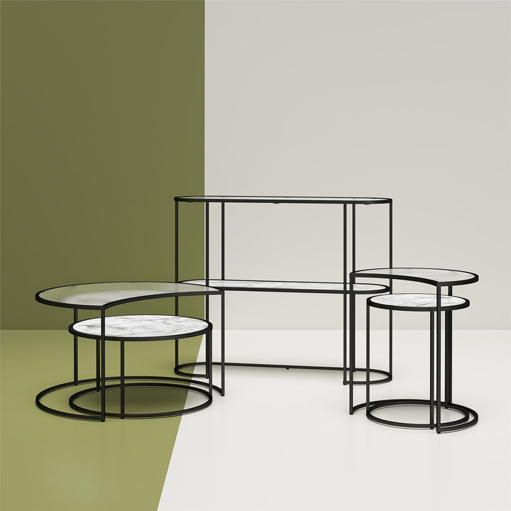 Moon Phases Nesting End Tables with Marble/Glass - White marble